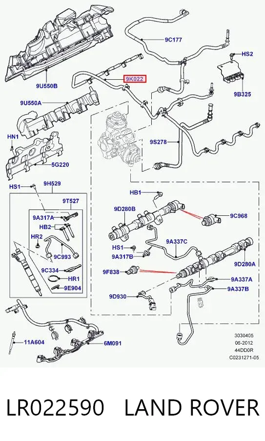 Rurka paliwa, zwrotna od wtryskiwaczy LR022590 Land Rover