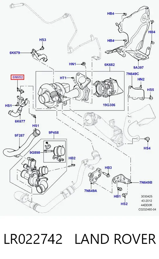 Uszczelka przewodu spływu oleju z turbiny LR022742 Land Rover