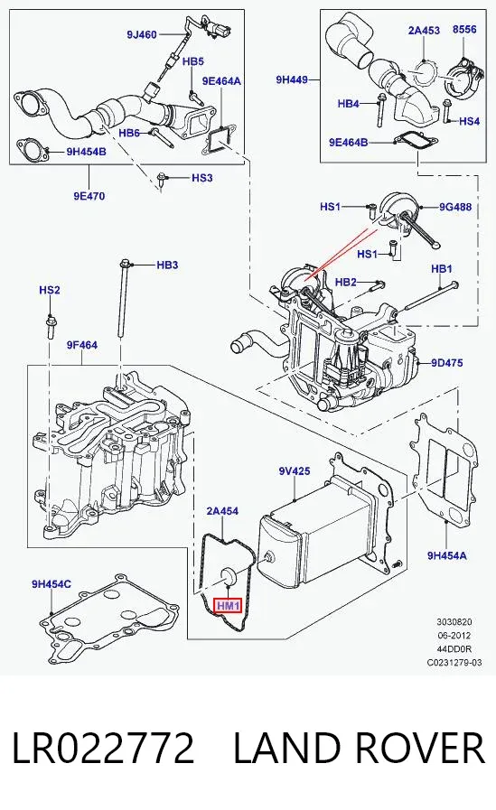 Uszczelka schładzacza EGR układu recyrkulacji spalin LR022772 Land Rover