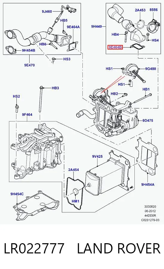Uszczelka schładzacza EGR układu recyrkulacji spalin LR022777 Land Rover