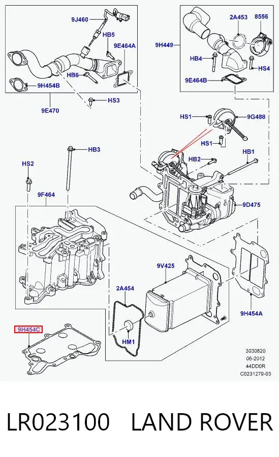 Uszczelka schładzacza EGR układu recyrkulacji spalin LR023100 Land Rover