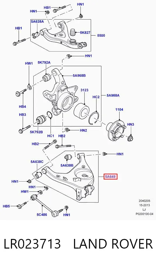Wahacz zawieszenia tylnego dolny prawy LR023713 Land Rover