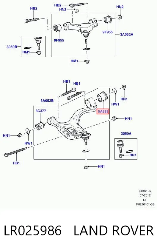 Silentblock przedniego wahacza górnego LR025986 Land Rover