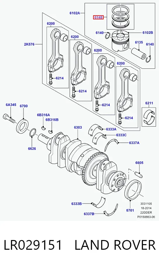 Pierścienie tłokowe sprężarki na 1 cylinder, STD LR029151 Land Rover