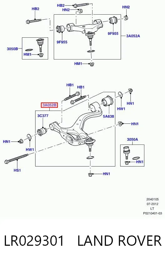 Wahacz zawieszenia przedniego dolny prawy LR029301 Land Rover