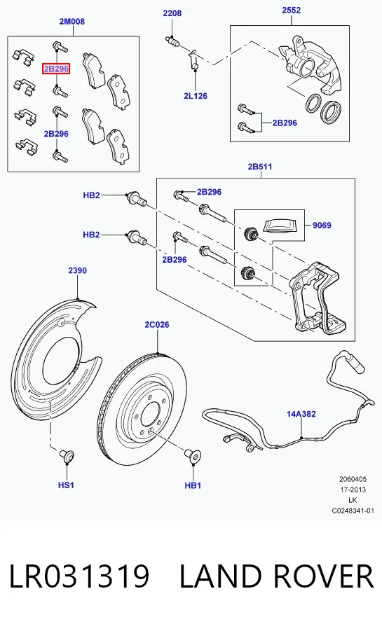 Prowadnica zacisku tylnego LR031319 Land Rover