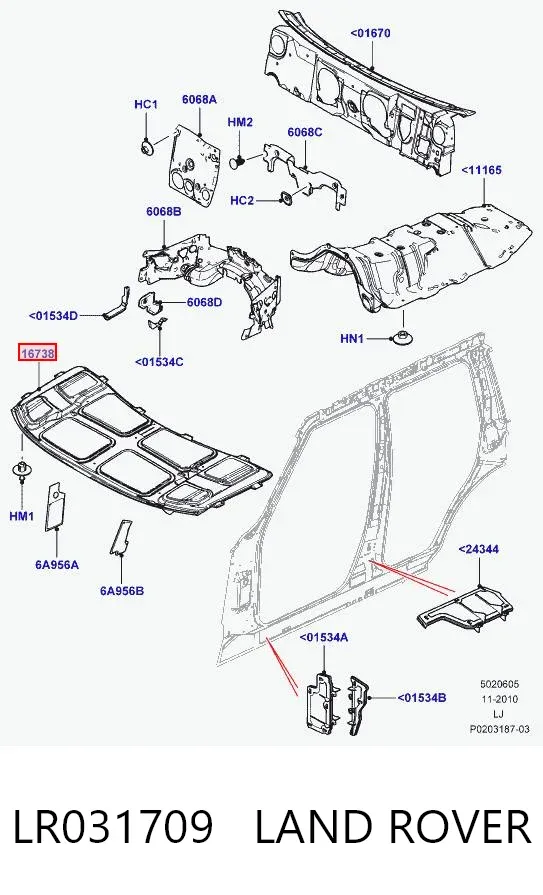 Wygluszenie maski LR031709 Land Rover