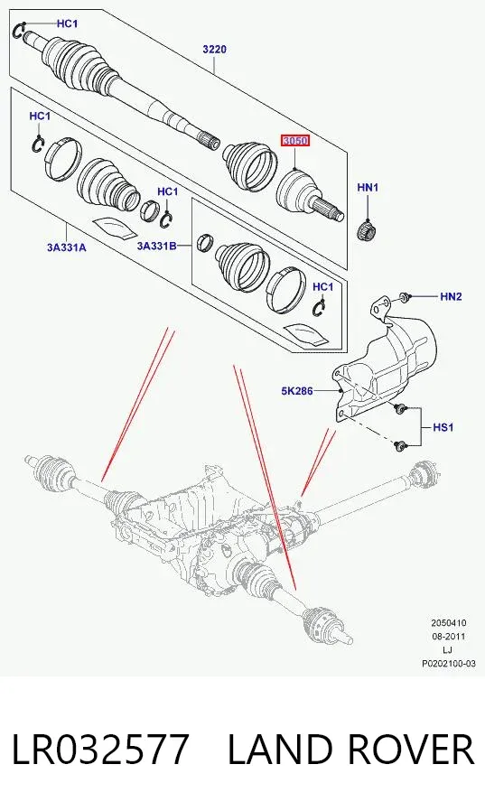 Przegub homokinetyczny przedni zewnętrzny LR032577 Land Rover