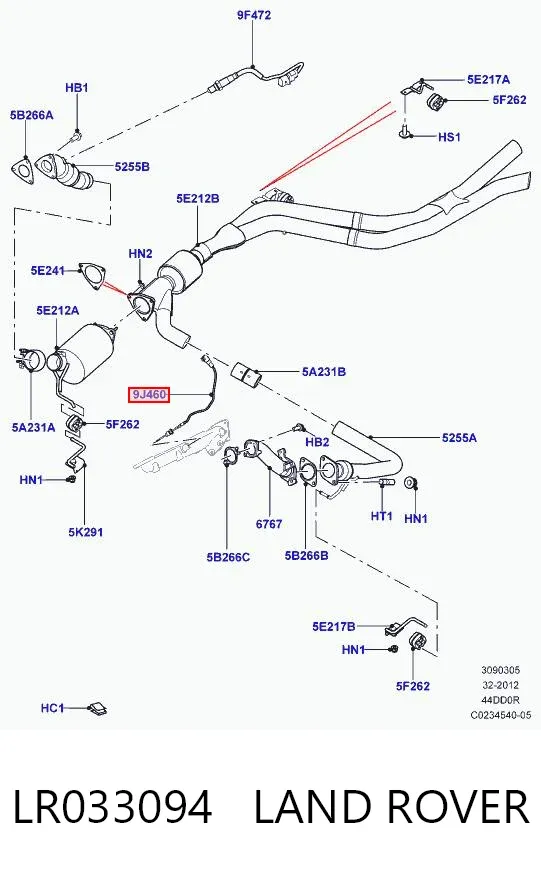 Czujnik temperatury spalin, przed katalizatorem LR033094 Land Rover