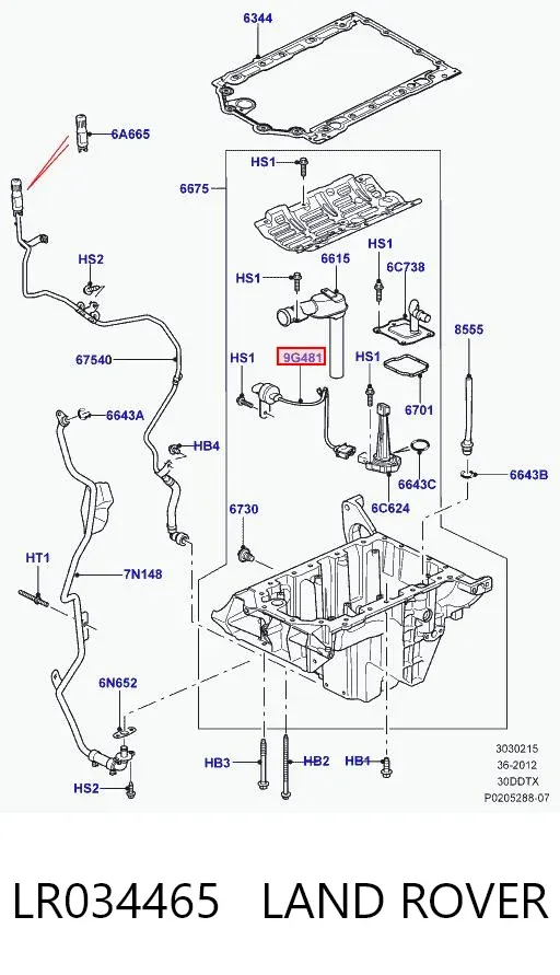 Czujnik poziomu oleju silnikowego LR034465 Land Rover