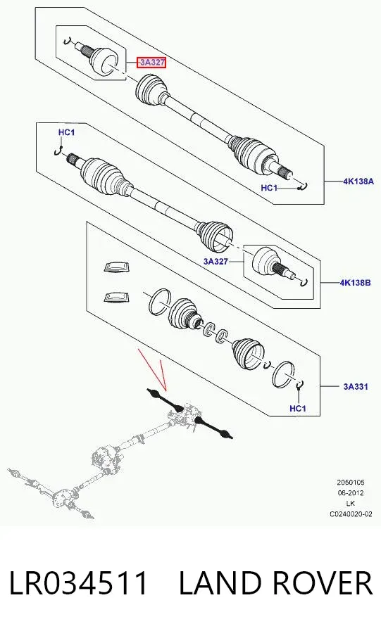 Przegub homokinetyczny zewnętrzny tylny LR034511 Land Rover