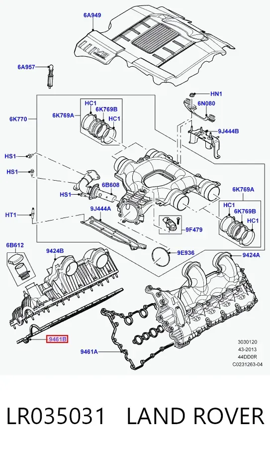 Uszczelka kolektora ssącego prawa LR035031 Land Rover