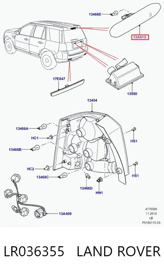 Lampa stop tylna dodatkowa LR036355 Land Rover