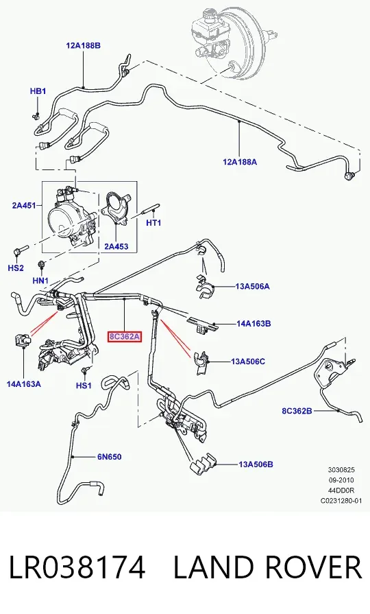 Rurka podciśnienia wzmacniacza hamulców LR038174 Land Rover