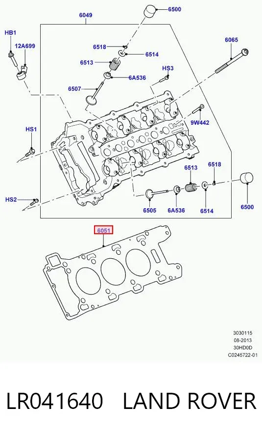 Uszczelka głowicy cylindrów prawa LR041640 Land Rover