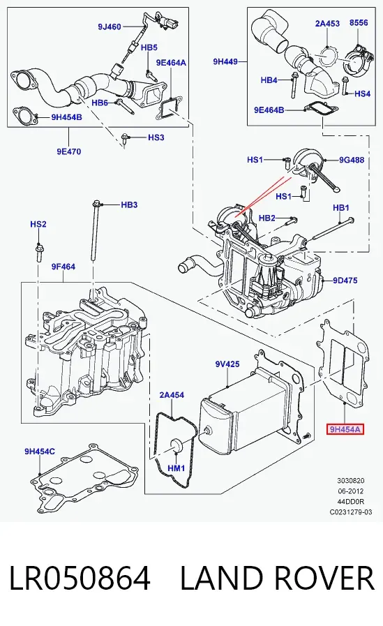 Uszczelka schładzacza EGR układu recyrkulacji spalin LR050864 Land Rover
