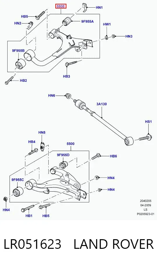 Wahacz zawieszenia tylnego górny lewy LR051623 Land Rover