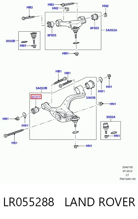 Silentblock przedniego wahacza dolnego LR055288 Land Rover