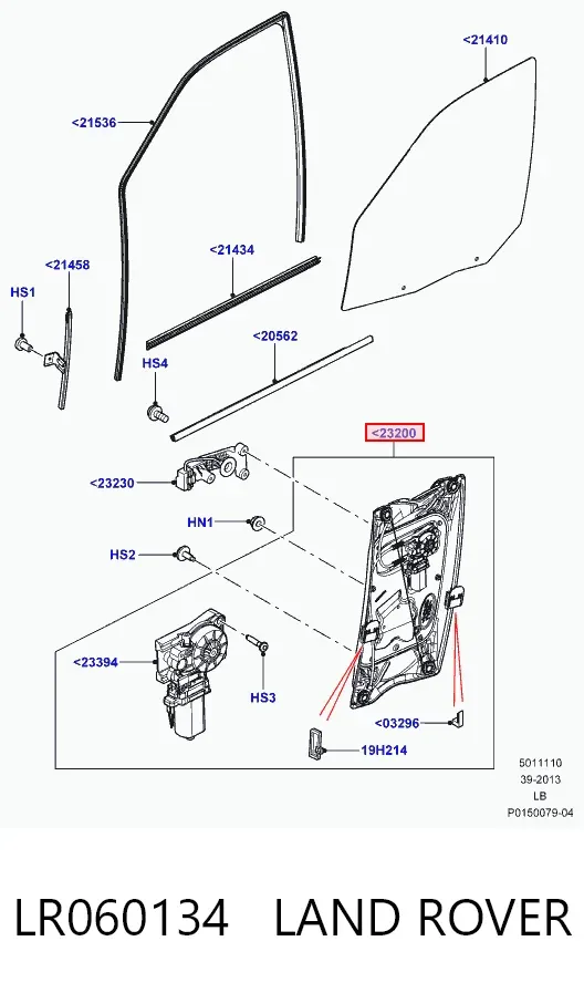 Mechanizm podnoszenia szyby drzwi przednich prawych LR060134 Land Rover