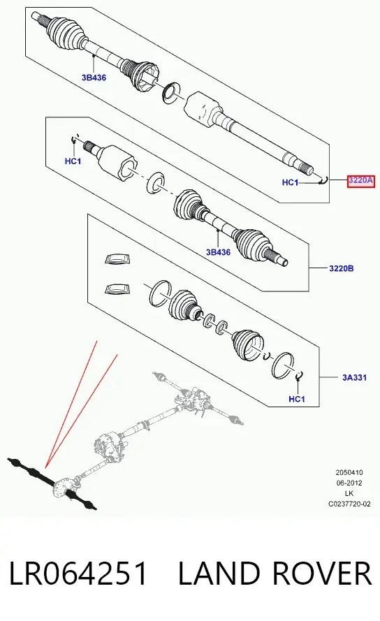 Półoś napędowa przednia prawa LR064251 Land Rover