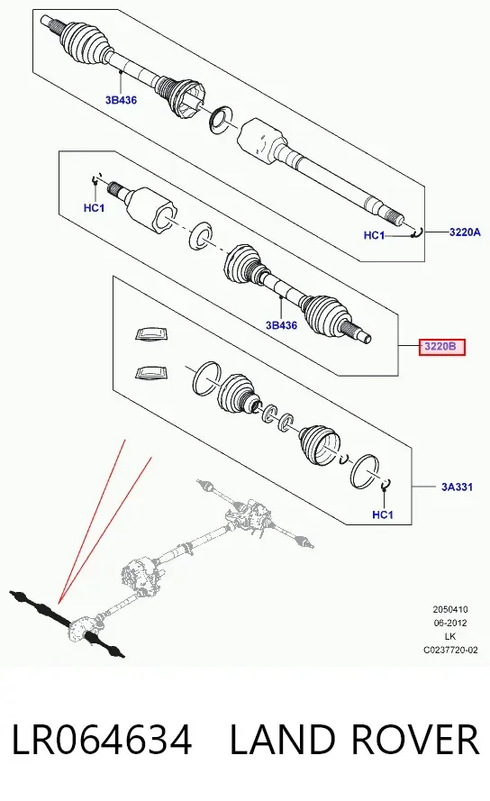 Półoś napędowa przednia lewa LR064634 Land Rover