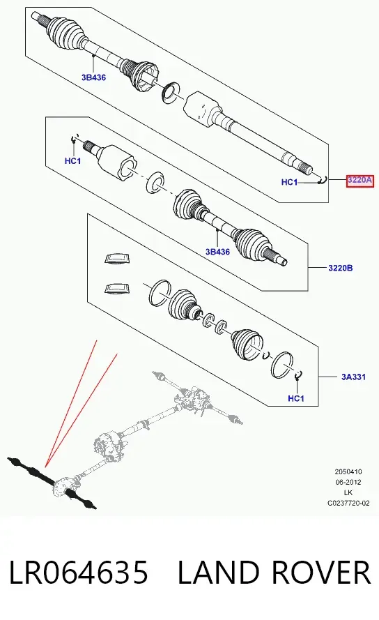 Półoś napędowa przednia prawa LR064635 Land Rover
