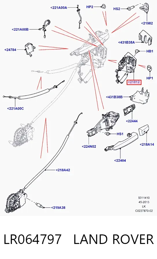 Zamek drzwi przednich lewych LR064797 Land Rover