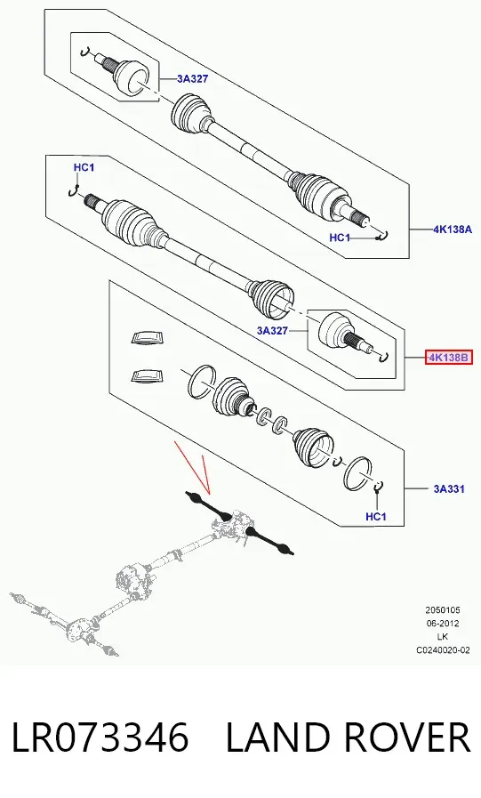Półoś tylna lewa LR073346 Land Rover