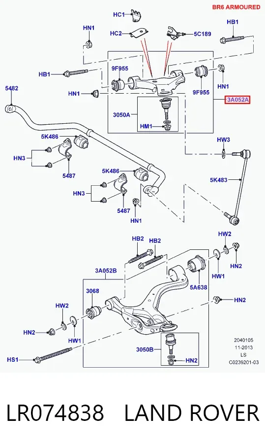Wahacz zawieszenia przedniego górny lewy LR074838 Land Rover