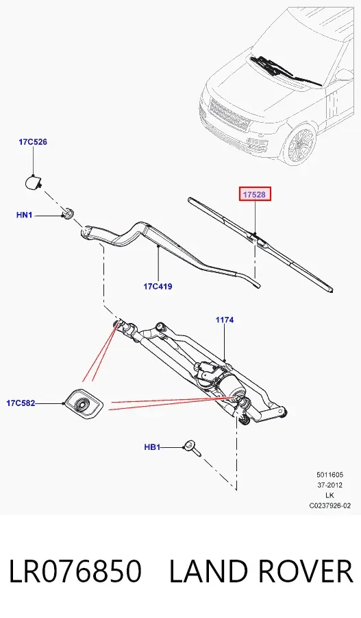 Pióro wycieraczki szyby przedniej kierowcy LR076850 Land Rover