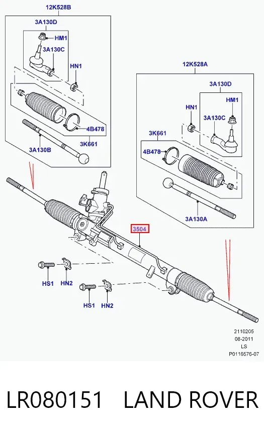 Listwa kierownicza (maglownica) LR080151 Land Rover
