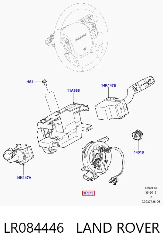 Pierścień kontaktowy AIRBAG, taśma kierownicy LR084446 Land Rover