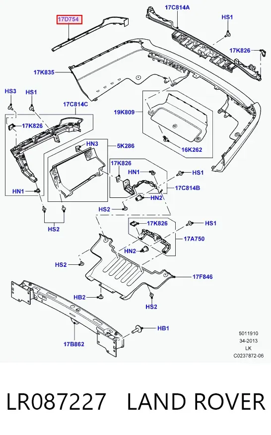 Listwa ochronna zderzaka tylnego lewa LR087227 Land Rover