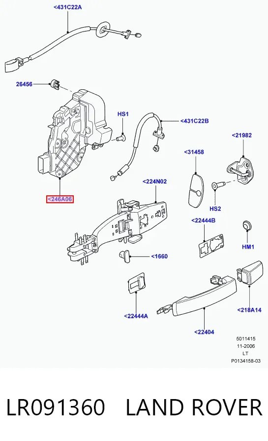 Zamek drzwi tylnych prawych LR091360 Land Rover