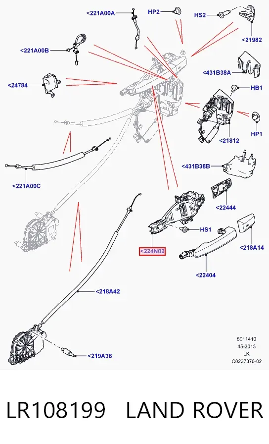 Pałąk zewnętrznej klamki drzwi przednich lewej LR108199 Land Rover