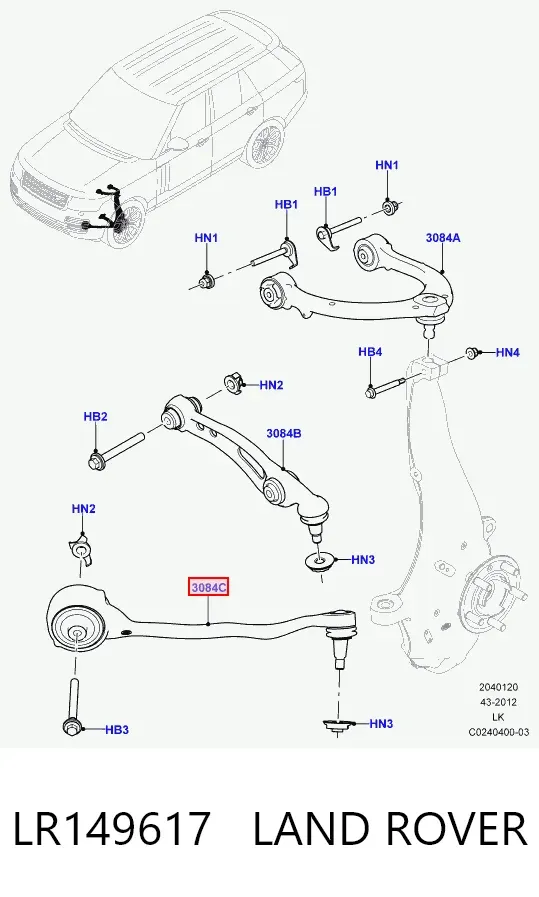 Wahacz zawieszenia przedniego dolny prawy LR149617 Land Rover