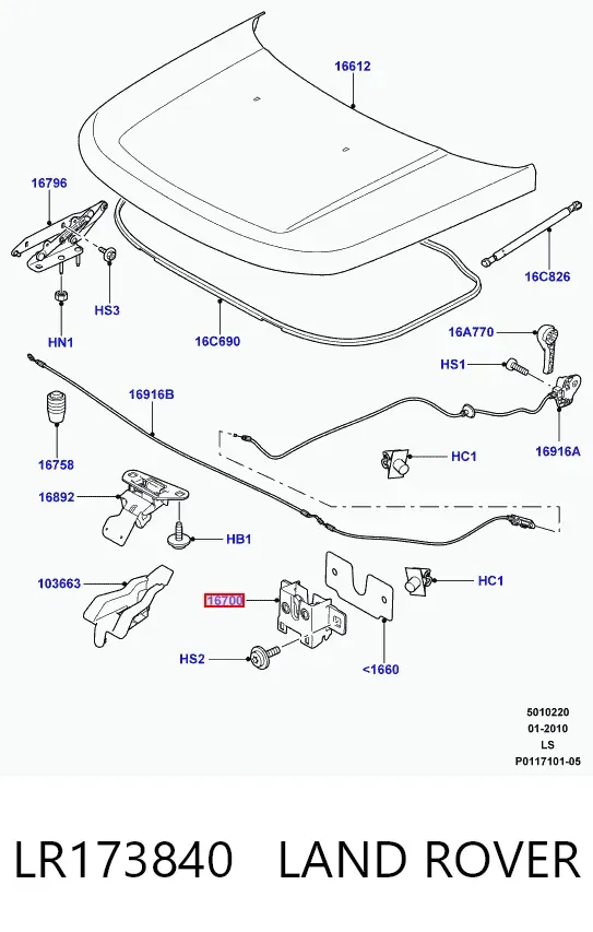 Zamek maski LR173840 Land Rover