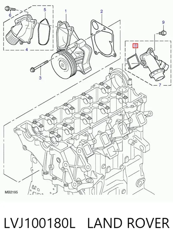 Uszczelka kołnierza (trójnika) układu chłodzenia LVJ100180L Land Rover