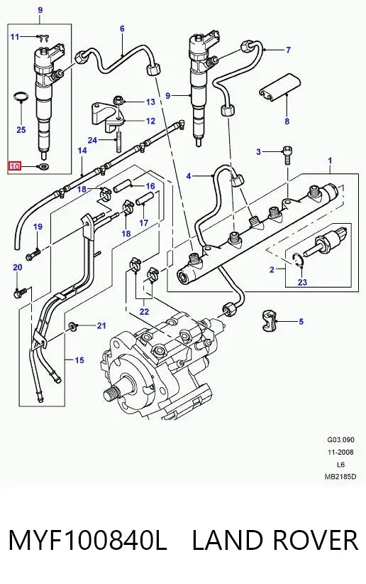 Pierścień uszczelniający wtryskiwacza MYF100840L Land Rover