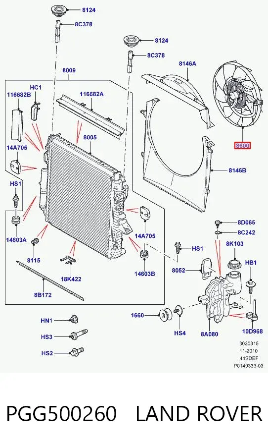 Wentylator elektryczny układu chłodzenia kompletny (silnik+wirnik) PGG500260 Land Rover