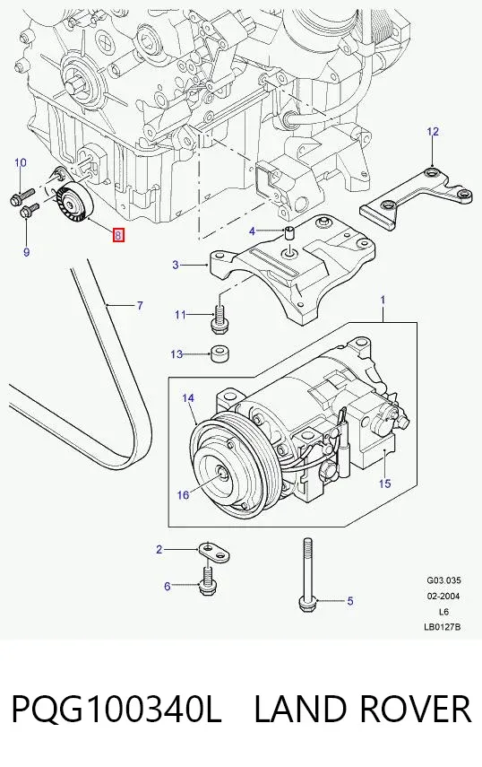 Napinacz paska napędowego PQG100340L Land Rover