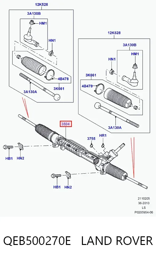 Listwa kierownicza (maglownica) QEB500270E Land Rover