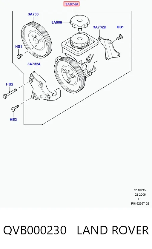 Pompa wspomagania hydraulicznego kierownicy QVB000230 Land Rover