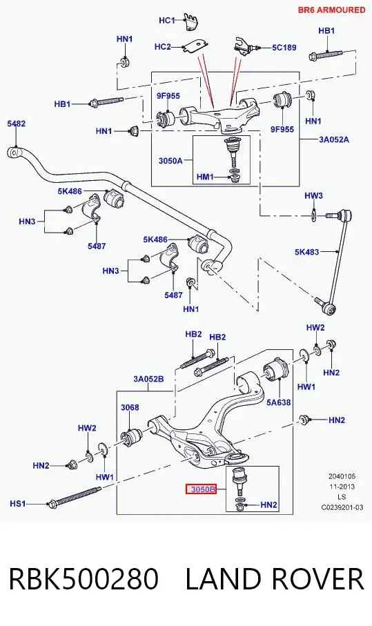 Sworzeń wahacza dolny RBK500280 Land Rover