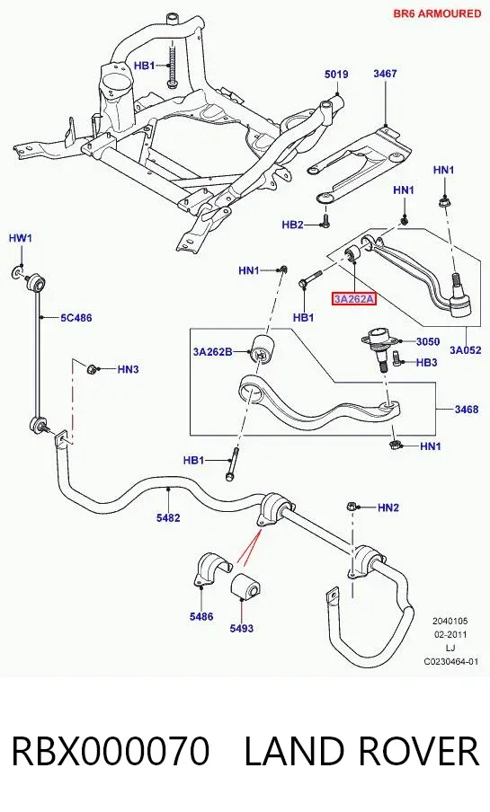 Silentblock przedniego wahacza dolnego RBX000070 Land Rover