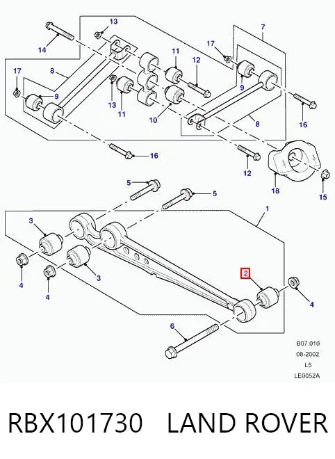 Silentblock tylnego wahacza podłużnego przedni RBX101730 Land Rover