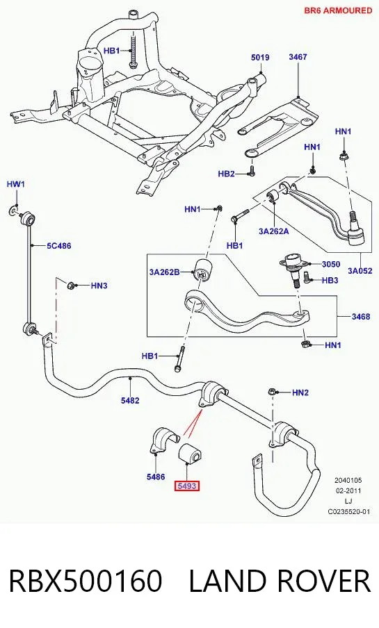 Tuleja stabilizatora przedniego RBX500160 Land Rover