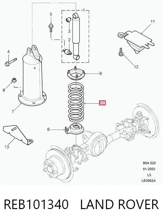 Sprężyna przednia lewa REB101340 Land Rover