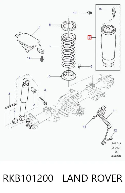 Poduszka pneumatyczna (resor pneumatyczny) mostu tylnego RKB101200 Land Rover