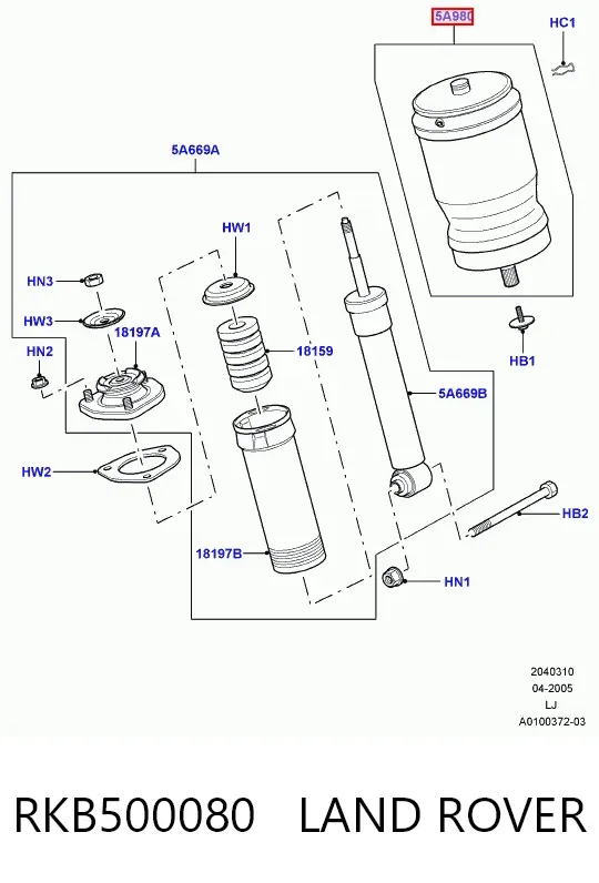 Poduszka pneumatyczna (resor pneumatyczny) mostu tylnego RKB500080 Land Rover